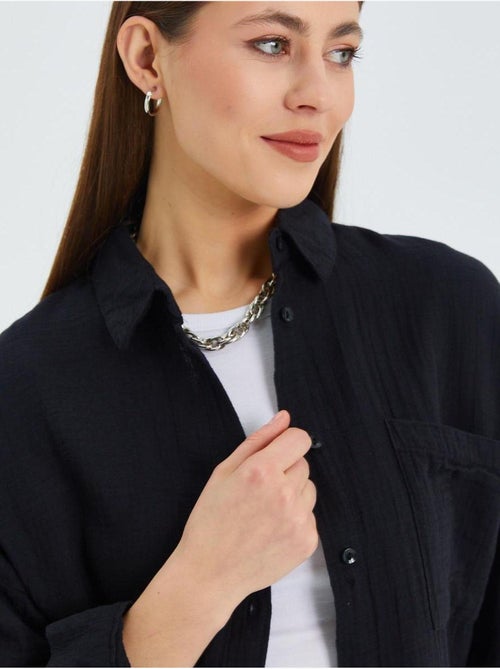 Chemise boutonnée en coton texturé avec poche mixray - Kiabi