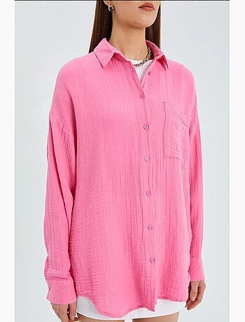 Chemise boutonnée en coton texturé avec poche mixray