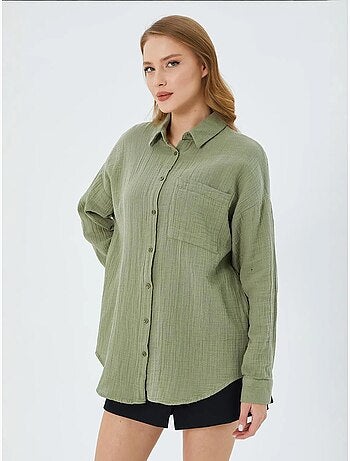 Chemise boutonnée en coton texturé avec poche mixray