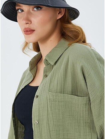 Chemise boutonnée en coton texturé avec poche mixray