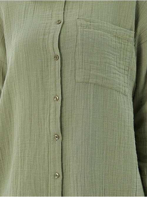 Chemise boutonnée en coton texturé avec poche mixray - Kiabi