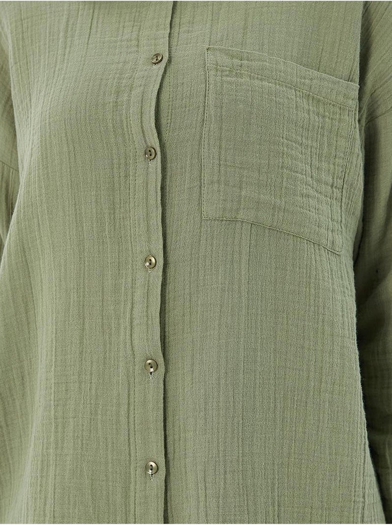 Chemise boutonnée en coton texturé avec poche mixray Vert pastel - Kiabi