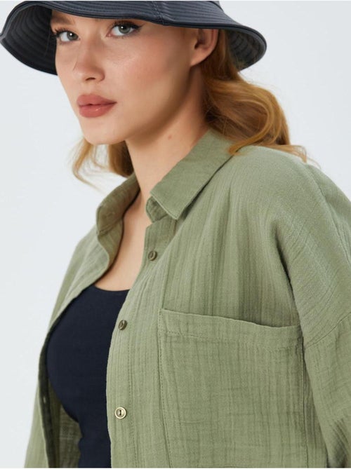 Chemise boutonnée en coton texturé avec poche mixray - Kiabi