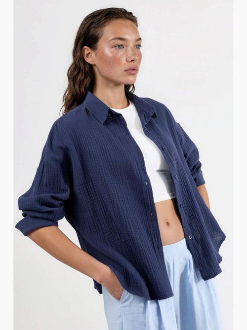 Chemise boutonnée en coton texturé busem - Kiabi