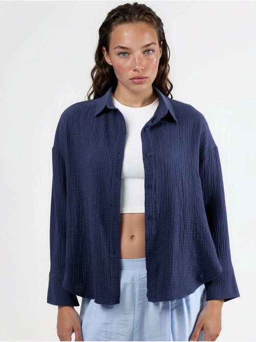 Chemise boutonnée en coton texturé busem - Kiabi