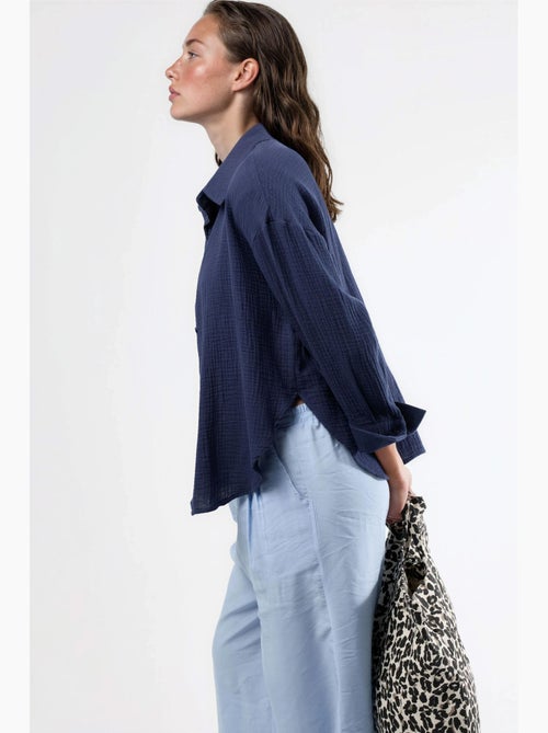 Chemise boutonnée en coton texturé busem - Kiabi