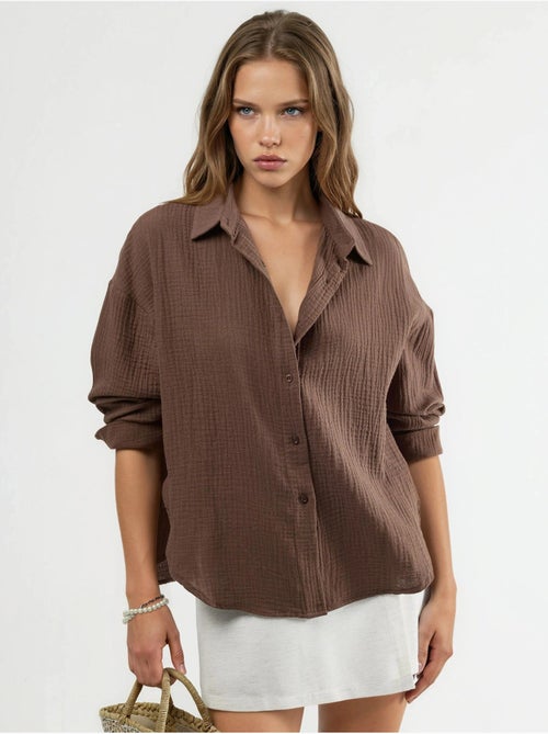 Chemise boutonnée en coton texturé busem - Kiabi