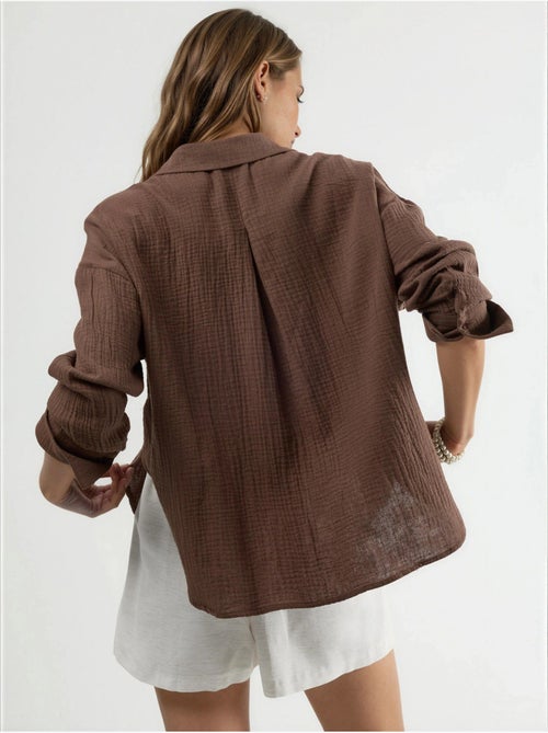 Chemise boutonnée en coton texturé busem - Kiabi