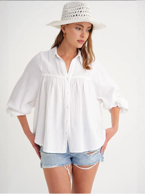 Chemise boutonnée en coton texturé mixray - Kiabi