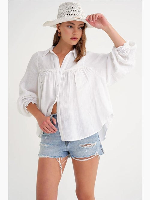 Chemise boutonnée en coton texturé mixray - Kiabi