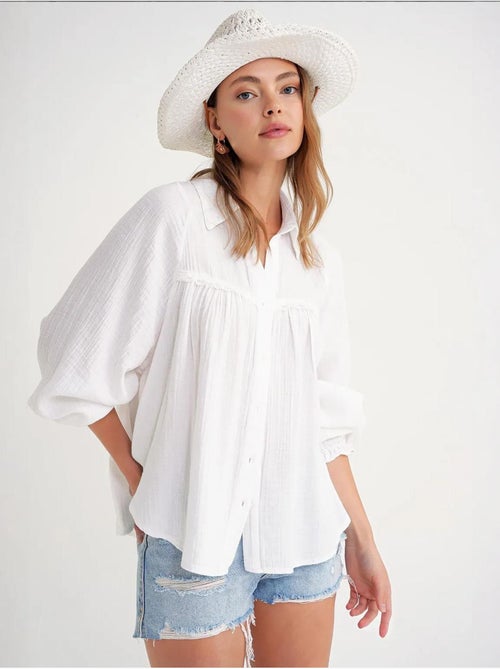 Chemise boutonnée en coton texturé mixray - Kiabi