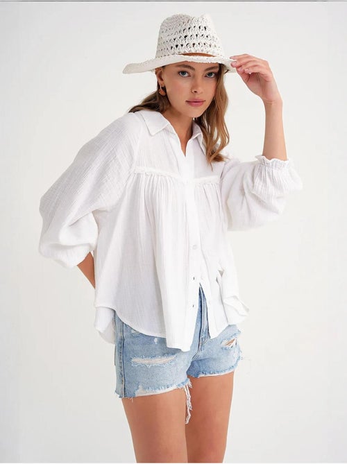 Chemise boutonnée en coton texturé mixray - Kiabi