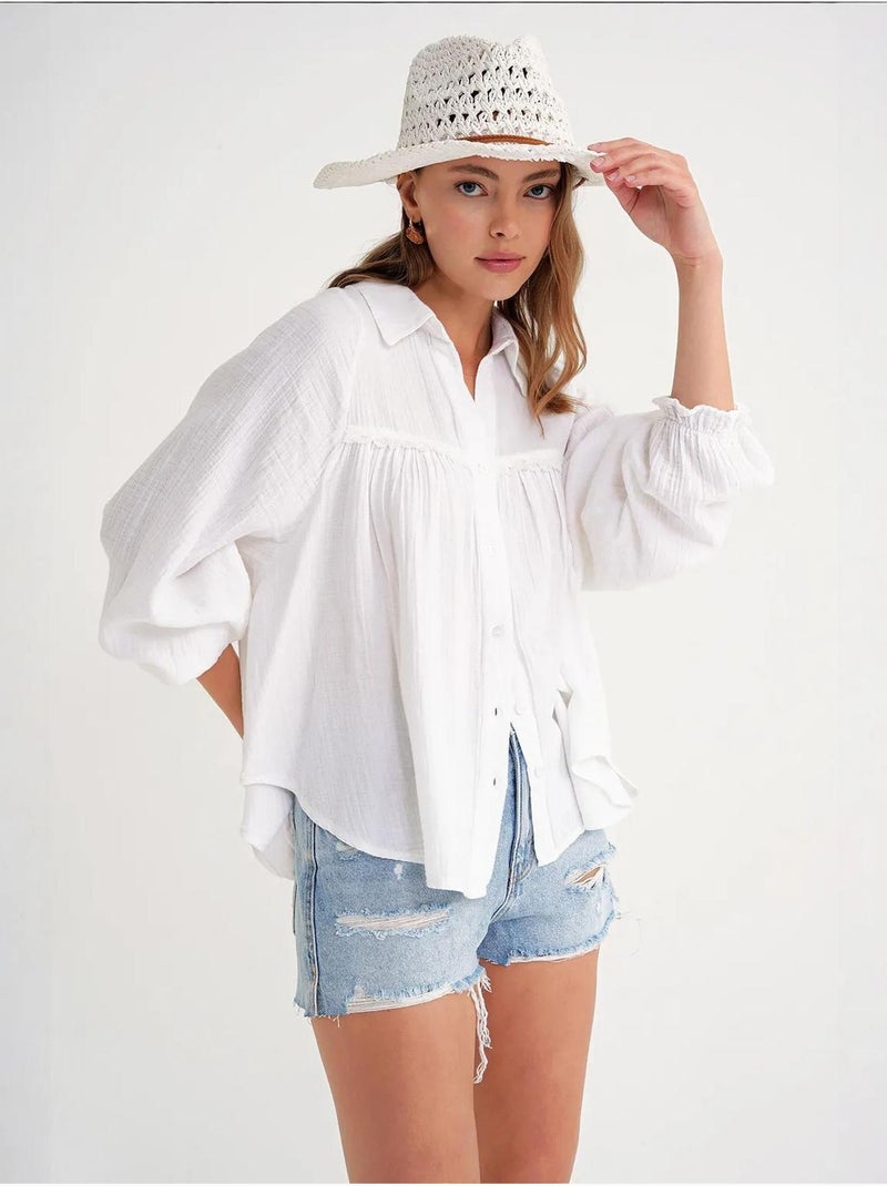Chemise boutonnée en coton texturé mixray Blanc - Kiabi