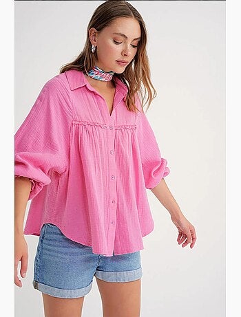 Chemise boutonnée en coton texturé mixray