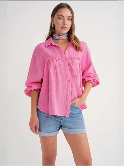 Chemise boutonnée en coton texturé mixray - Kiabi Chemise boutonnée en coton texturé mixray - Kiabi