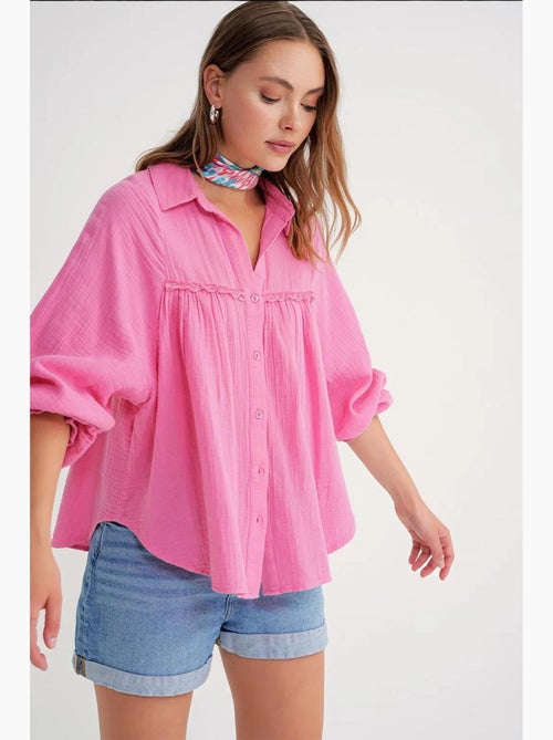 Chemise boutonnée en coton texturé mixray - Kiabi Chemise boutonnée en coton texturé mixray - Kiabi
