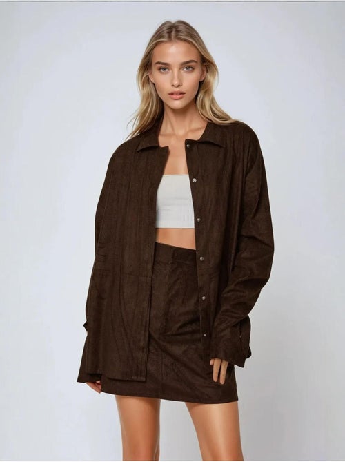 Chemise boutonnée en faux daim hiccup - Kiabi