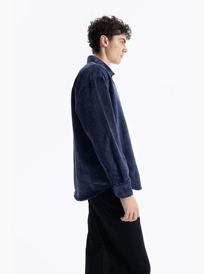 Chemise boutonnée en gabardine texturée giesto Bleu lagon - Kiabi