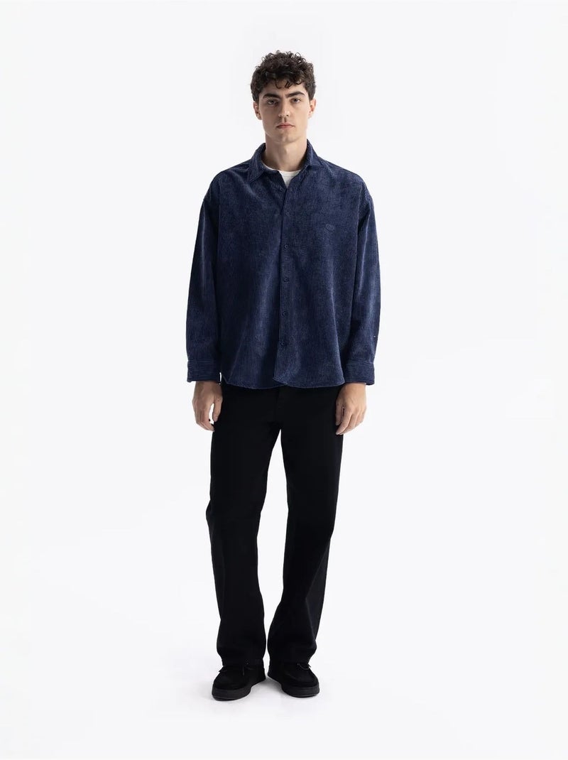Chemise boutonnée en gabardine texturée giesto Bleu lagon - Kiabi
