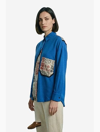 Chemise boutonnée en lin mélangé à imprimé géométrique ma mode my fashion