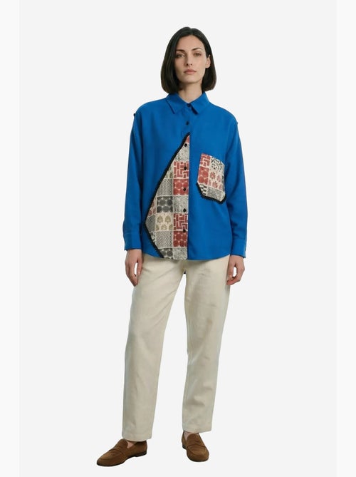 Chemise boutonnée en lin mélangé à imprimé géométrique ma mode my fashion - Kiabi