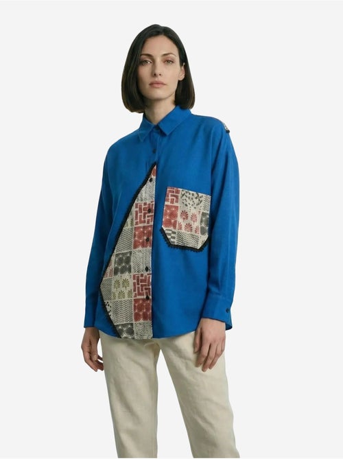 Chemise boutonnée en lin mélangé à imprimé géométrique ma mode my fashion - Kiabi