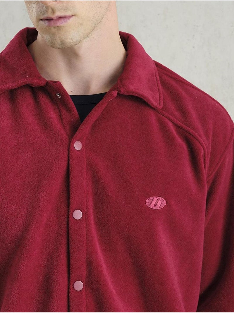 Chemise boutonnée en maille texturée giesto Rouge bordeaux - Kiabi