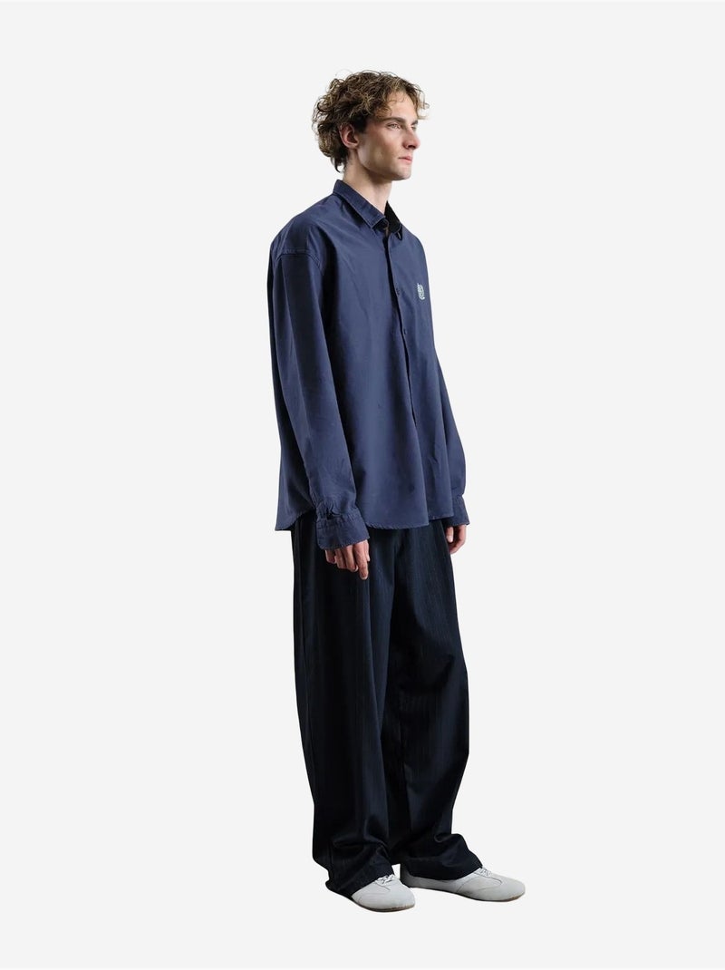 Chemise boutonnée en popeline brodée giesto Bleu marine - Kiabi