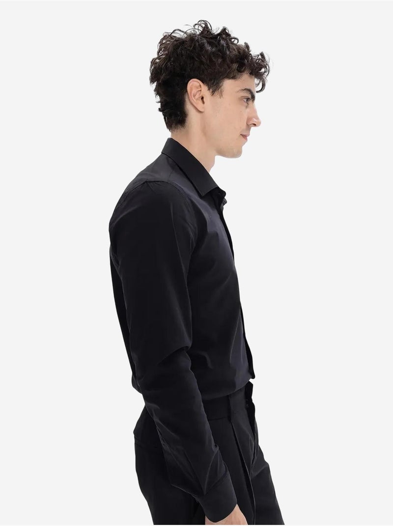 Chemise boutonnée en popeline coupe slim giesto Noir - Kiabi