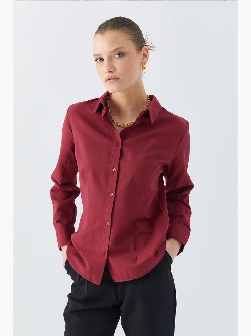 Chemise boutonnée en popeline coupe slim mixray Rouge bordeaux - Kiabi