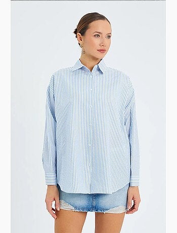 Chemise boutonnée en popeline rayée mixray