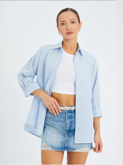 Chemise boutonnée en popeline rayée mixray - Kiabi Chemise boutonnée en popeline rayée mixray - Kiabi
