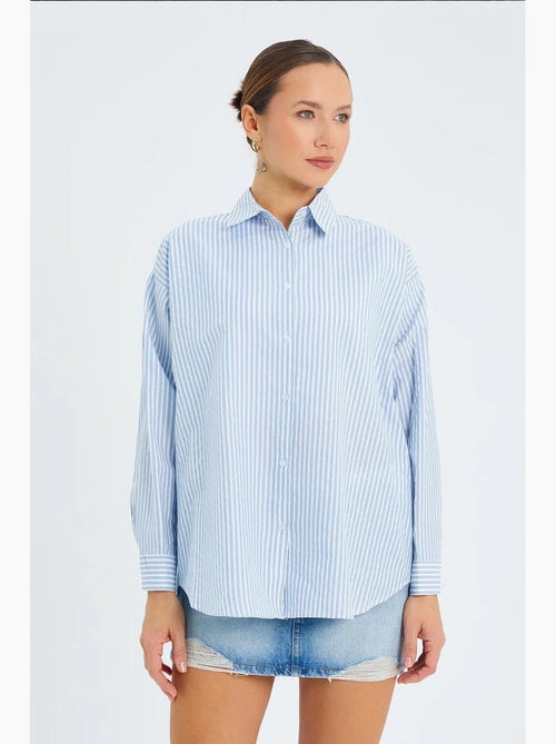 Chemise boutonnée en popeline rayée mixray - Kiabi Chemise boutonnée en popeline rayée mixray - Kiabi