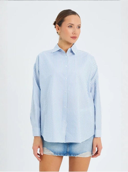 Chemise boutonnée en popeline rayée mixray - Kiabi Chemise boutonnée en popeline rayée mixray - Kiabi