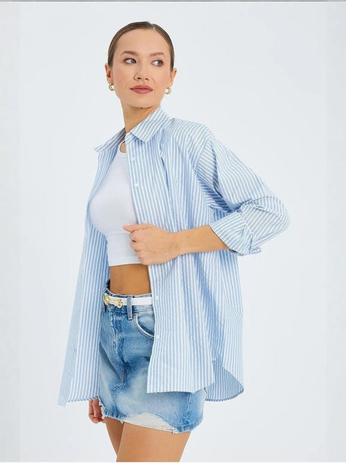 Chemise boutonnée en popeline rayée mixray - Kiabi Chemise boutonnée en popeline rayée mixray - Kiabi
