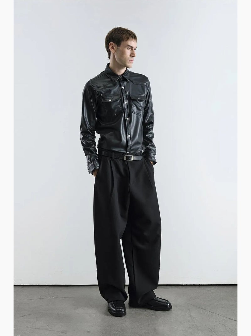 Chemise boutonnée en similicuir avec poche giesto Noir - Kiabi