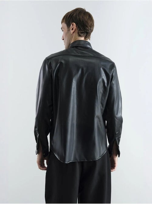 Chemise boutonnée en similicuir avec poche giesto - Kiabi