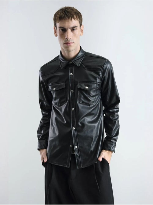 Chemise boutonnée en similicuir avec poche giesto - Kiabi