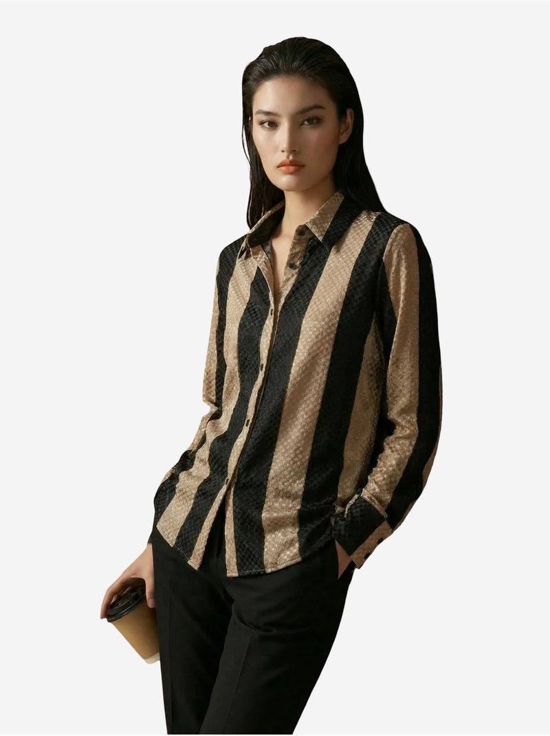 Chemise boutonnée en velours tissé à rayures my fashion Beige naturel - Kiabi