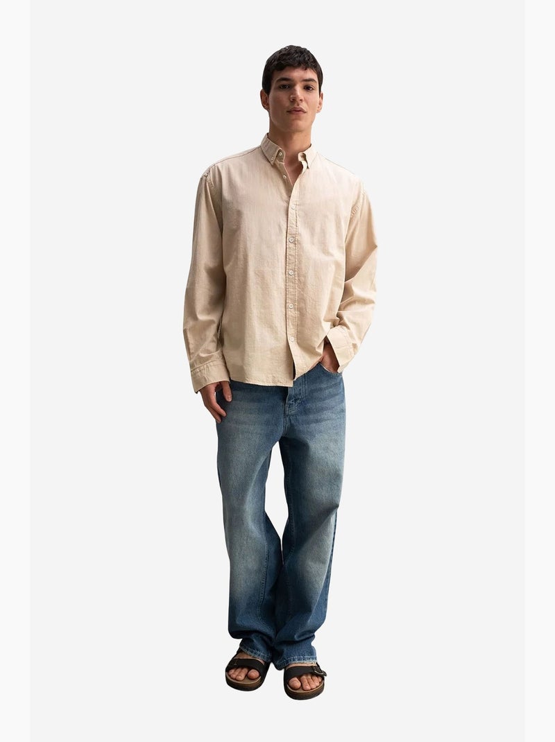 Chemise boutonnée oversize en coton giesto Beige argile - Kiabi