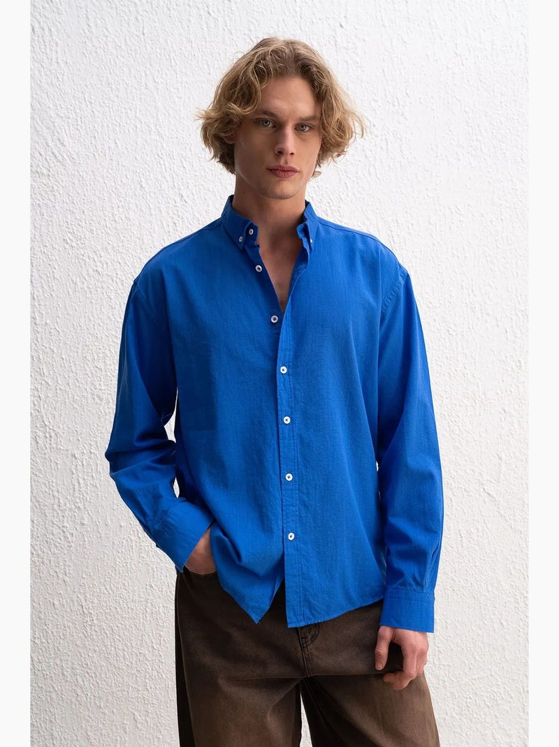 Chemise boutonnée oversize en coton giesto Bleu saphir - Kiabi
