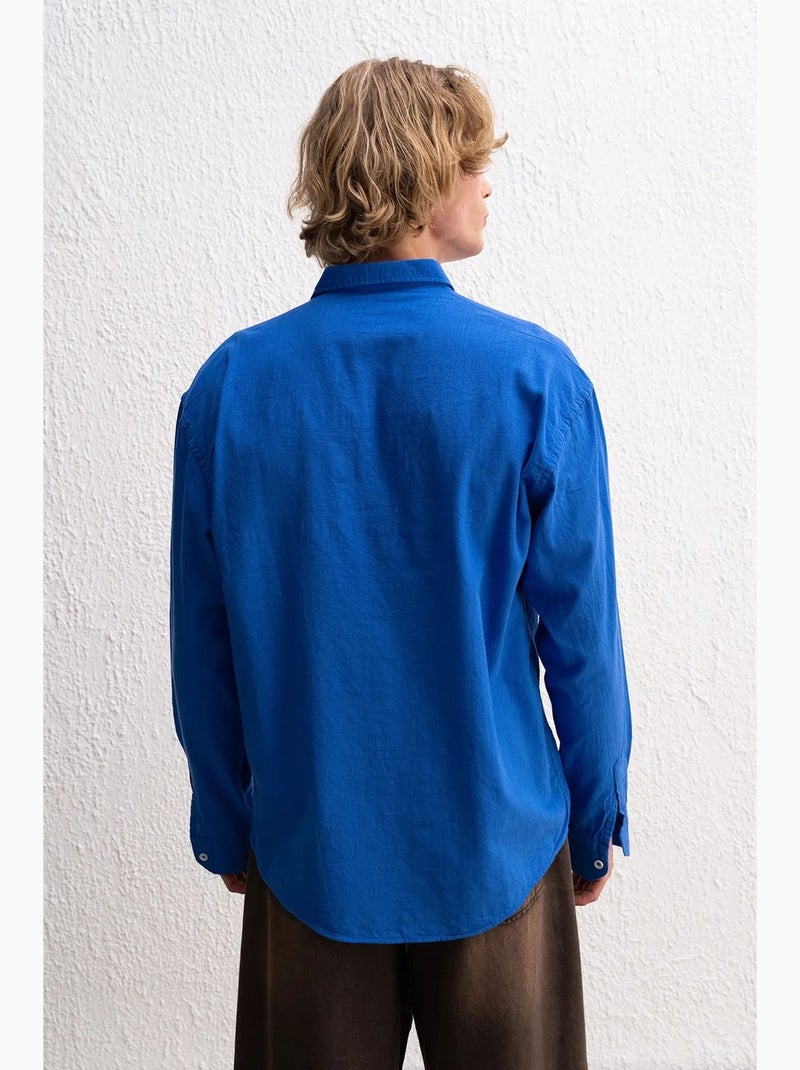 Chemise boutonnée oversize en coton giesto Bleu saphir - Kiabi