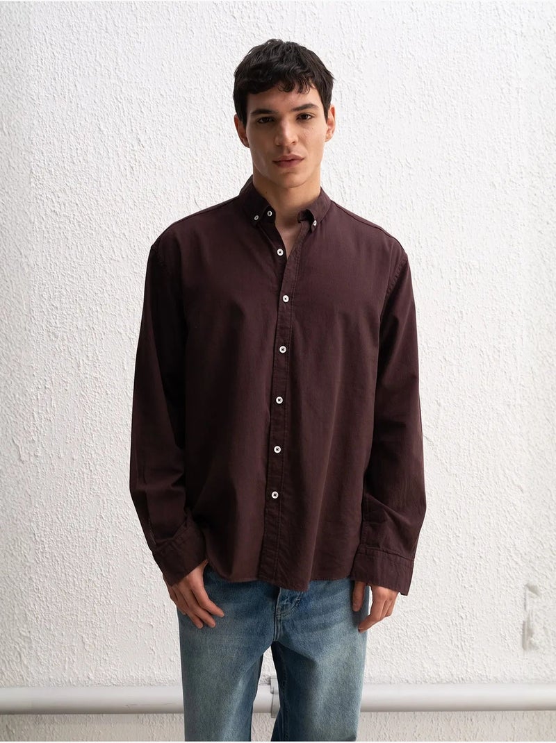 Chemise boutonnée oversize en coton giesto Marron chocolat - Kiabi