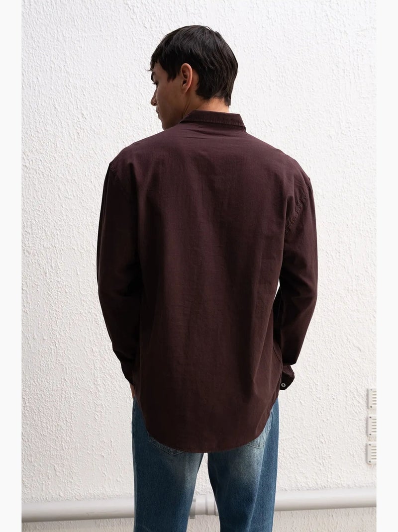Chemise boutonnée oversize en coton giesto Marron chocolat - Kiabi
