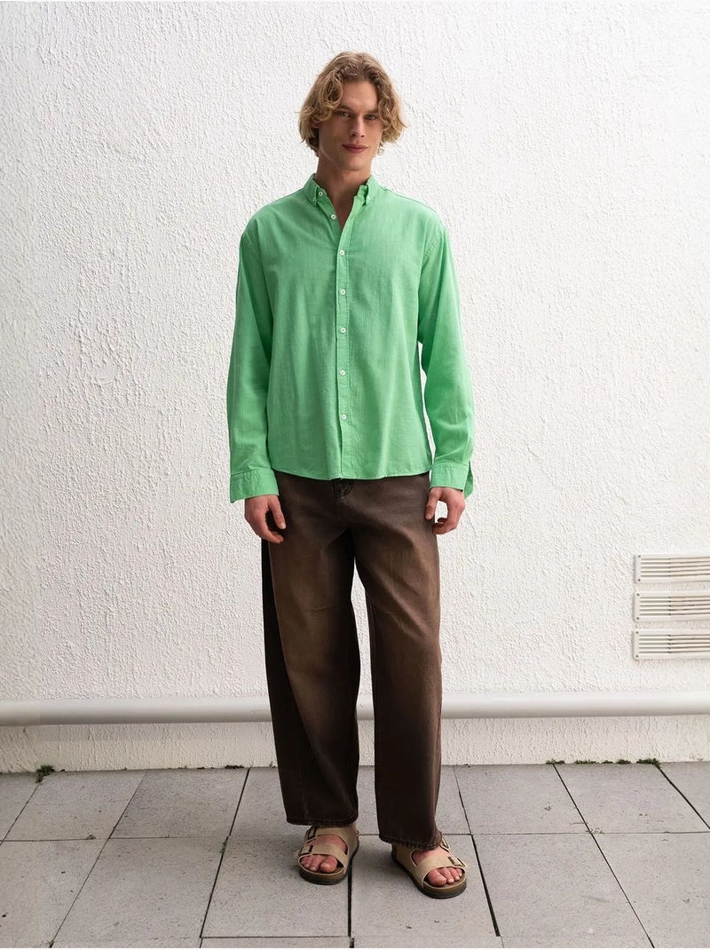 Chemise boutonnée oversize en coton giesto Vert émeraude - Kiabi