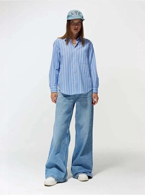 Chemise boutonnée surdimensionnée à rayures avec poche mixray - Kiabi
