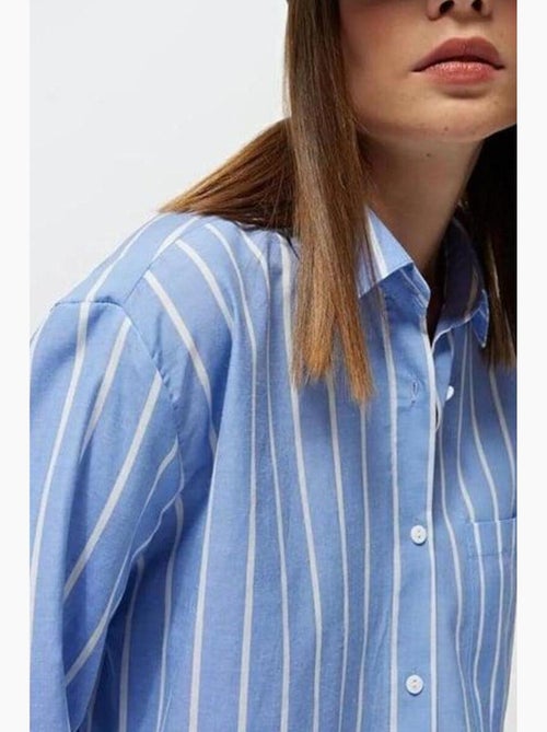 Chemise boutonnée surdimensionnée à rayures avec poche mixray - Kiabi