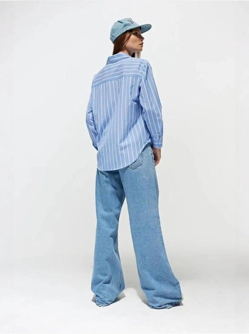 Chemise boutonnée surdimensionnée à rayures avec poche mixray - Kiabi