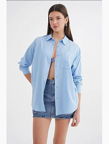Chemise boutonnée surdimensionnée en lin mélangé avec poche mixray