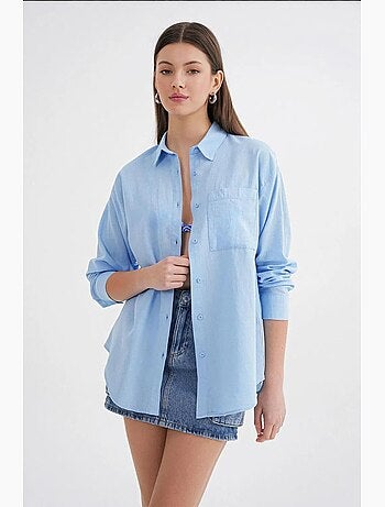 Chemise boutonnée surdimensionnée en lin mélangé avec poche mixray